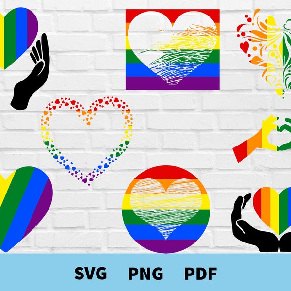 Pride Heart Svg Bundle, Pride Love SVG, Pride Svg, Gay Pride Svg, Pride Svg, Lgbt Svg, Rainbow Svg, Love SVG, Pride Equality SVG