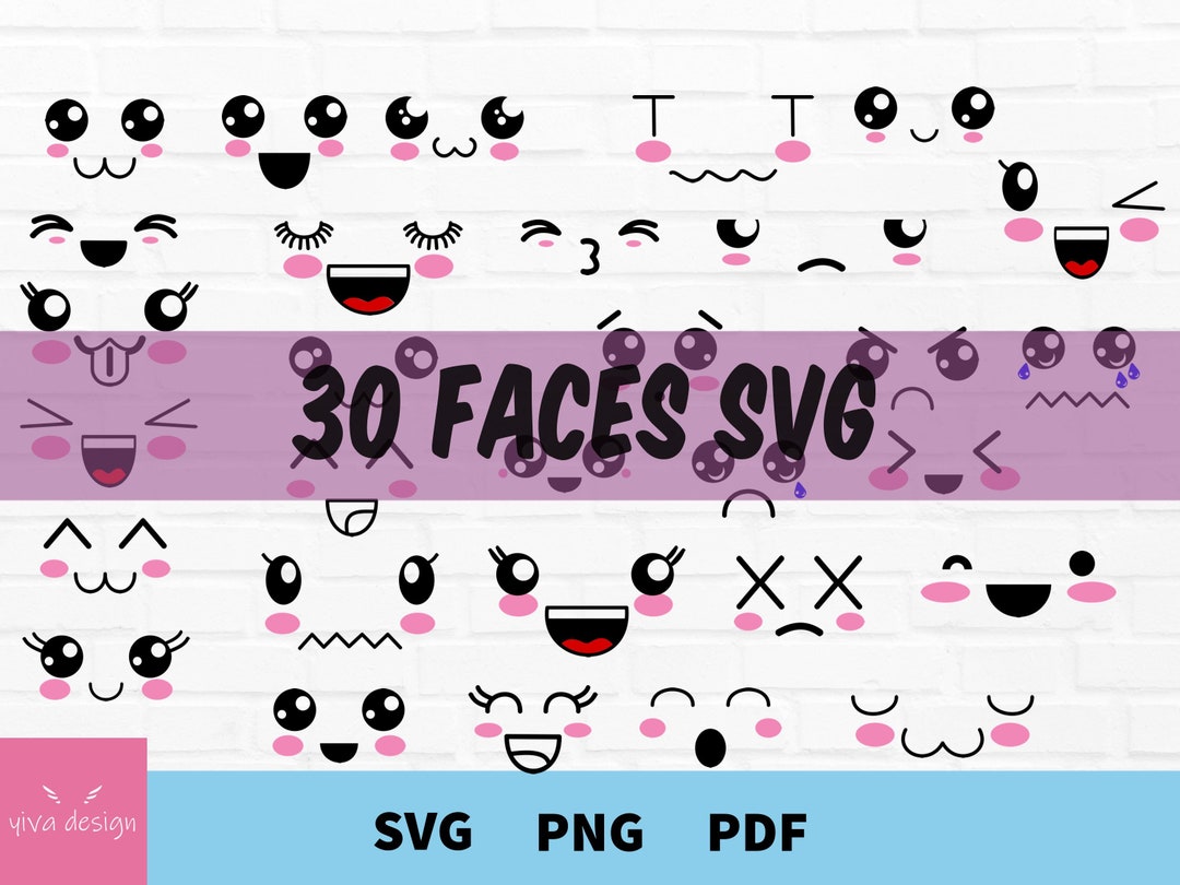 Kawaii faces svg bundle, Cuttable file, Cartoon cute face svg cut files ...