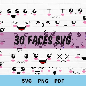 Kawaii faces svg bundle, Cuttable file, Cartoon cute face svg cut files, Printables, Svg Files for Cricut Silhouette, Png, Pdf, SVG