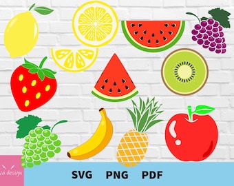 Fruit SVG Bundle, Tropical Fruit Svg, Summer Fruit Clipart, Fruit Clipart, Summer Fruit Vector, Fruit Cut Files For Cricut, Silhouette