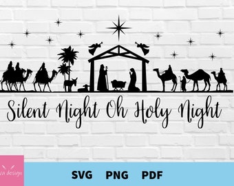 Crèche Svg, Nativité Svg, Nativité png, Fichier de coupe de nativité pour cricut, Silhouette, Crèche Silhouette