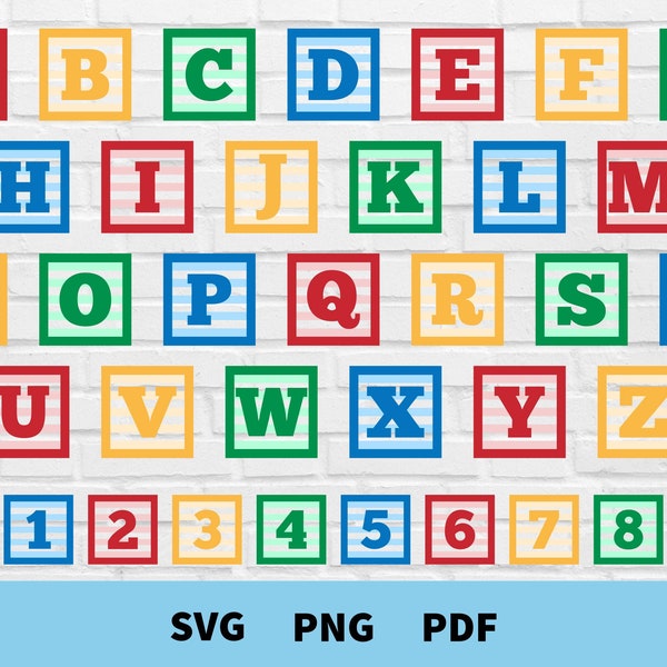 Alphabet Blocks Svg, Number Blocks Svg, Baby Blocks Cut File for Cricut, Silhouette, Letter Blocks, Building Blocks Vector, Png, Svg, ABC