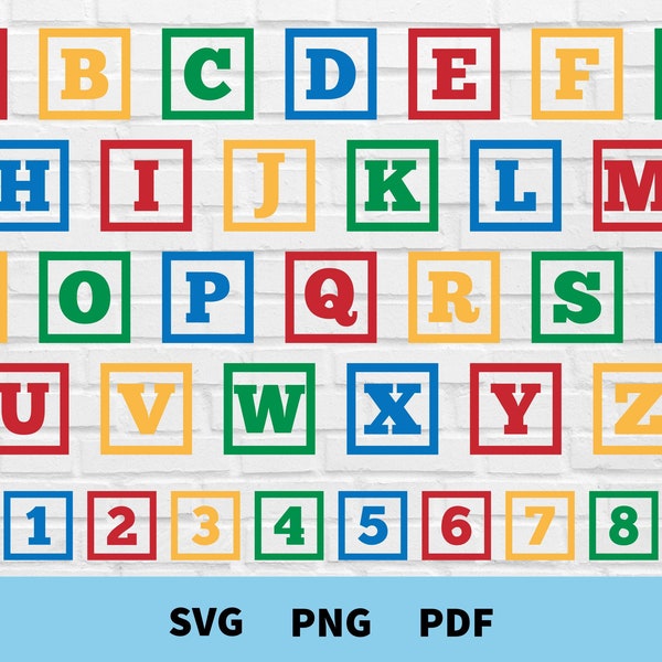 Alphabet Blocks Svg, Number Blocks Svg, Baby Blocks Cut File for Cricut, Silhouette, Letter Blocks, Building Blocks Vector, Png, Svg, ABC