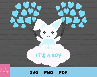 Its a Boy Svg, Baby Shower Svg, Gender Reveal Svg, Baby Boy Svg, Cute Rabbit Svg, Baby Rabbit Svg, Blue Baby Shower Cut Files, Svg, Png