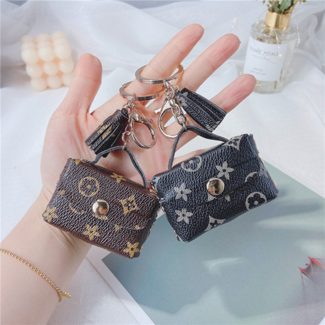 Leather mini bag backpack keychain bag pendant car key Etsy