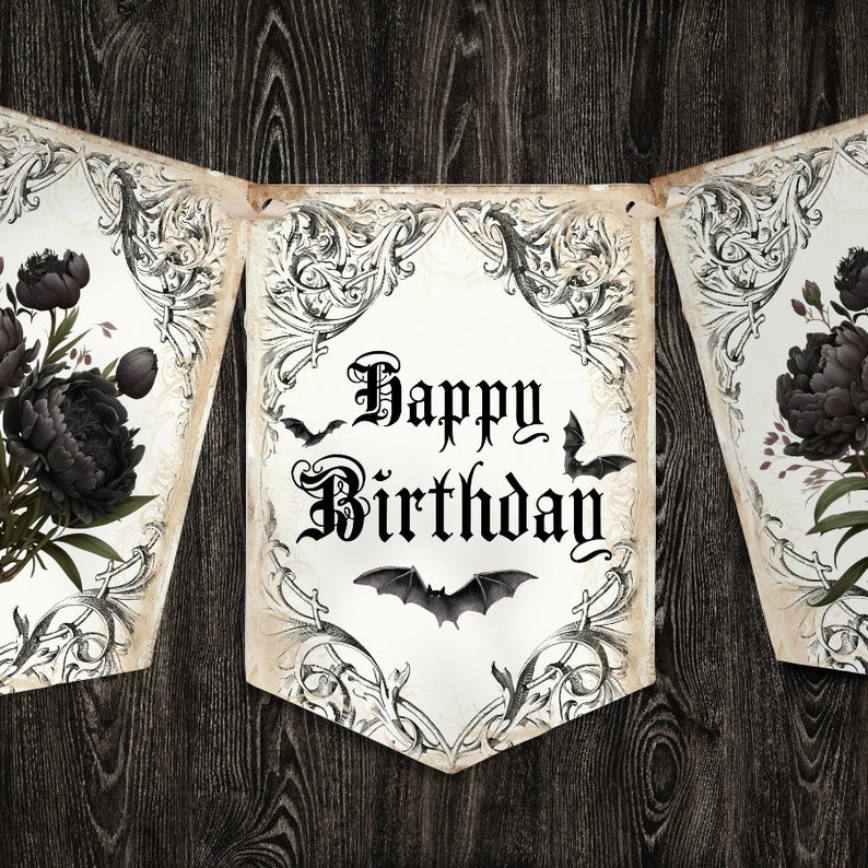 Gothic Happy Birthday Bunting Birthday Party Decorations - Etsy UK - What To Get A Goth For Her Birthday