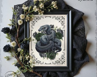 Gothic Floral Snake Print | Gothic Wall Art | Floral Goth Print | Snake Print