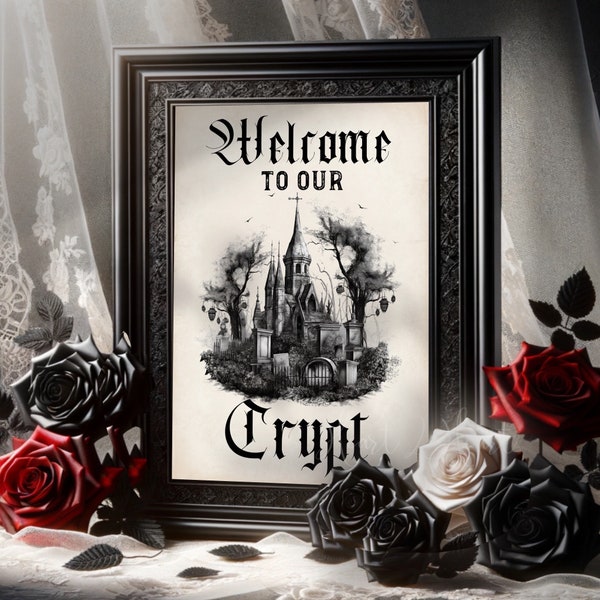 Welcome to our Crypt Print, Cemetery Print | Gothic Wall Art | Graveyard Print, Horror
