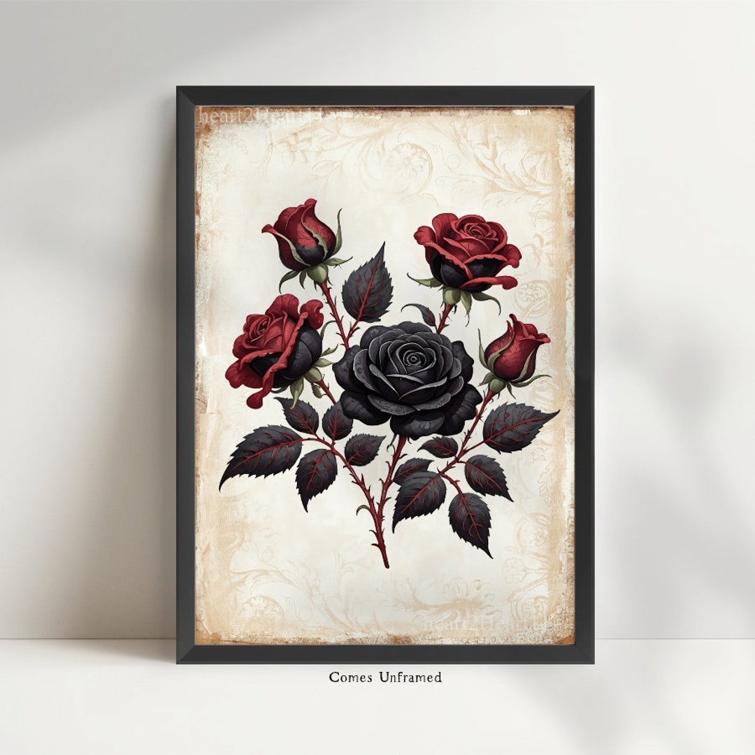 Black & Red Rose Print Gothic Wall Art Floral Goth Print - Etsy
