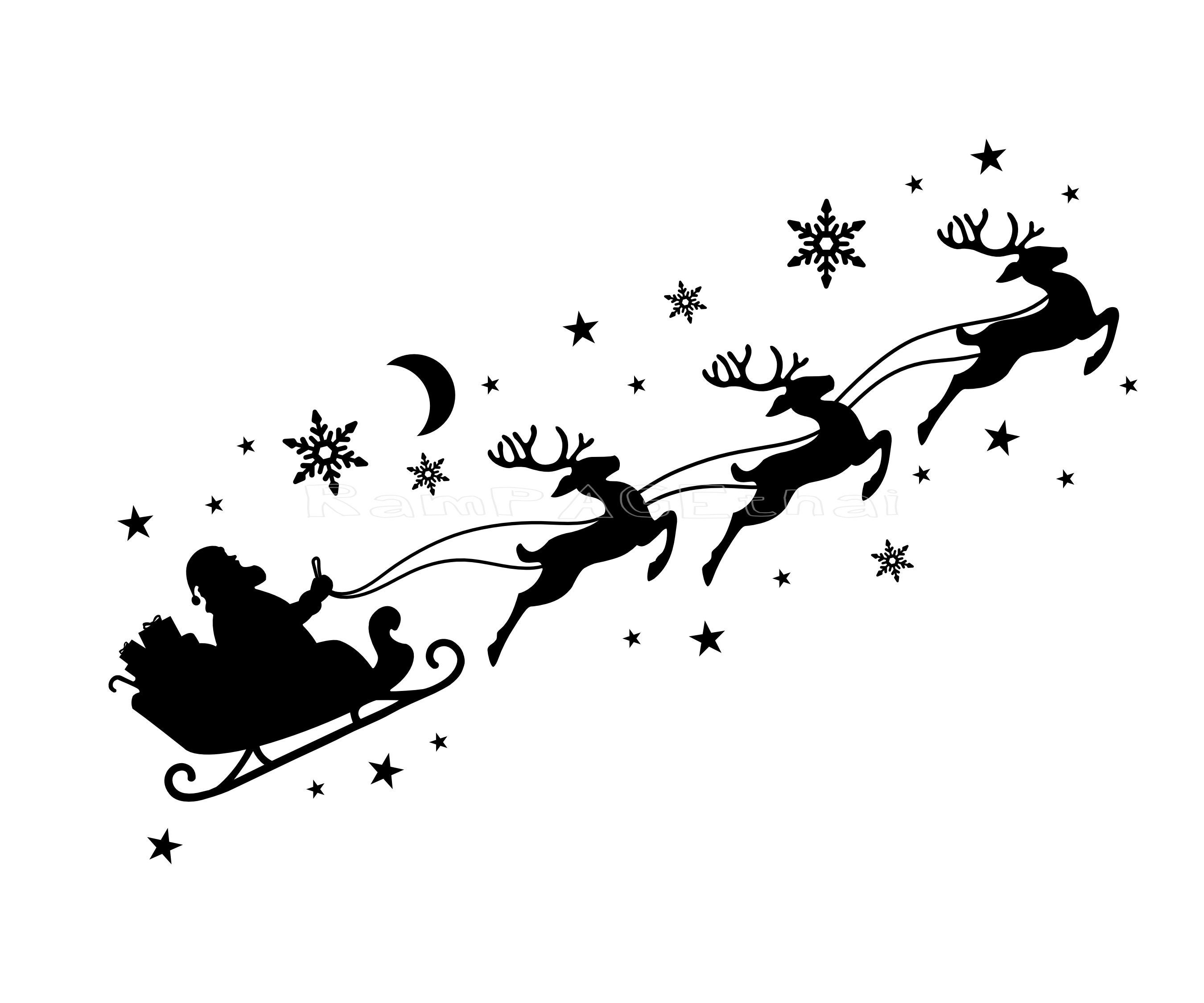 Santa Sleigh and Reindeer SVG Reindeer Silhouette - Etsy