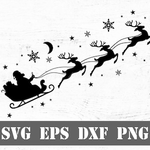 Santa Sleigh And Reindeer SVG, Reindeer Silhouette, Santa&#39;s Sleigh Silhouette, Cricut Cutting File, Clipart Vector Digital Download