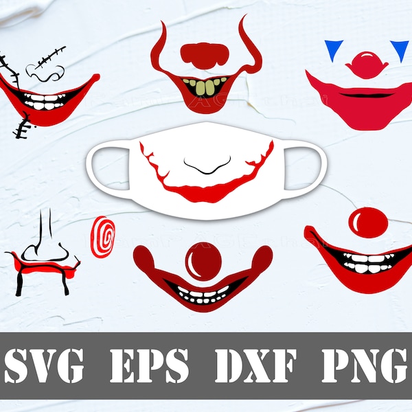 7 Funny Smile Killer | Scary Smile Face mask | Horror Mouth Cover | Cricut Cutting File | Clipart Vector Digital Download Svg Eps Dxf Png