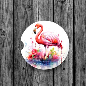 Flamingo Car Coasters | Watercolor Flamingo Car Coasters | Flamingo and Floral Car Coasters | Animal Car Coasters | Neoprene Coasters