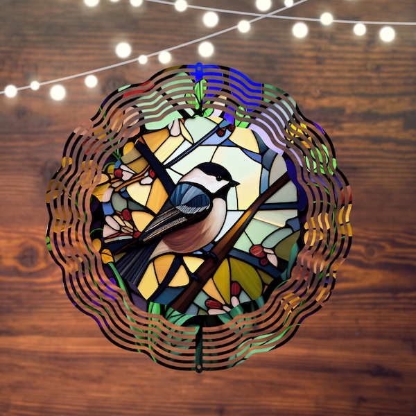 Chickadee Wind Spinner | Stained Glass Wind Spinner | Stained Glass Chickadee Wind Spinner | Wind Spinner  | 6 Design Choices