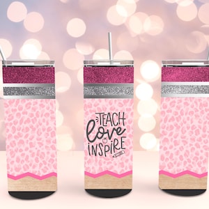 Teach Love Inspire Tumbler | Back to School Tumbler | Teacher Tumbler | Faux Glitter Pencil Tumbler | Pencil Tumbler | Pink Pencil Tumbler