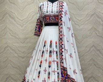Navratri 2023 chaniya choli designer mirror work leheng choli for gujarati garba dresses