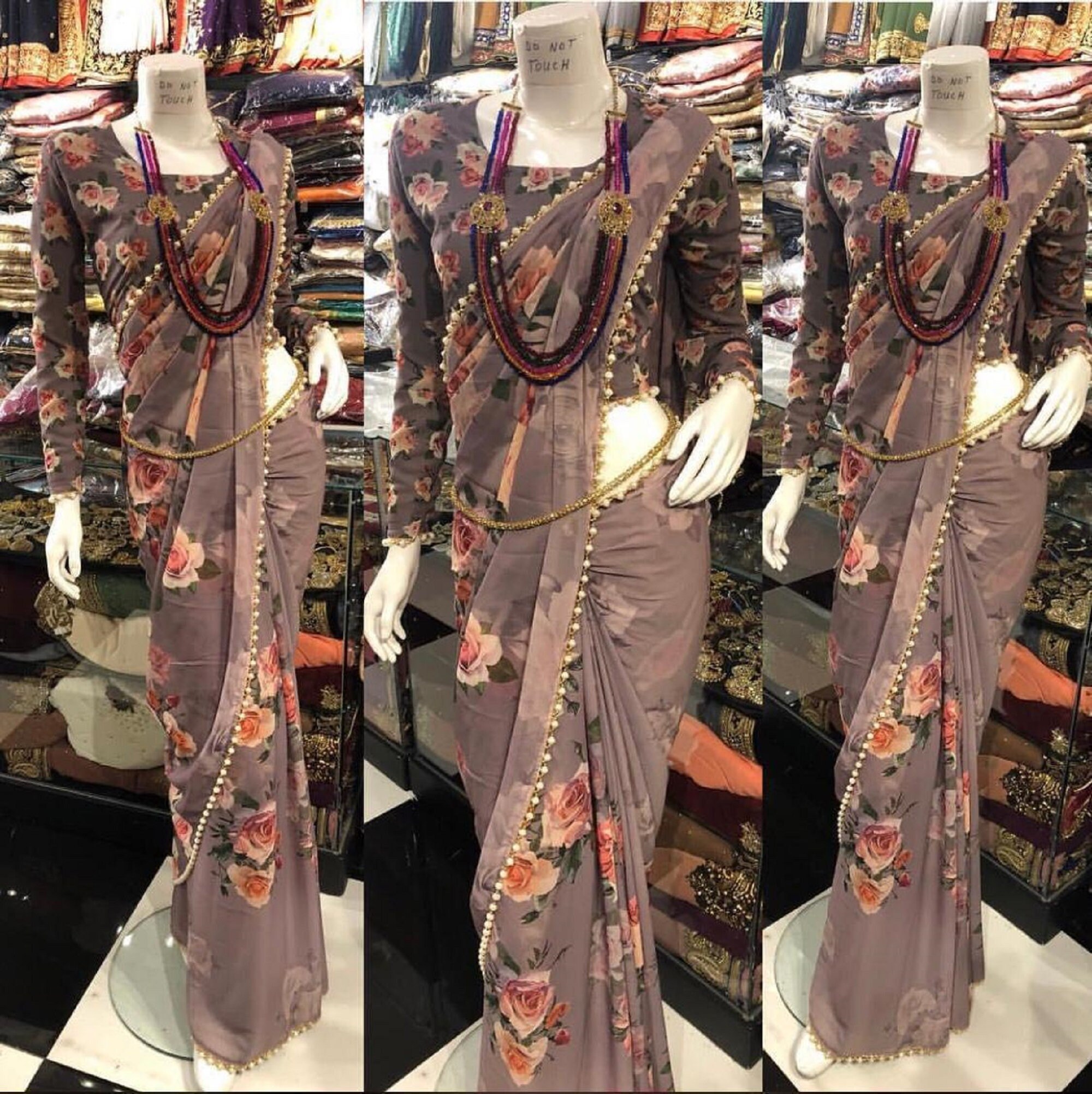 Women Party Wear Flower Print Soft Georgette Saree with Un Sttiched Blouse
