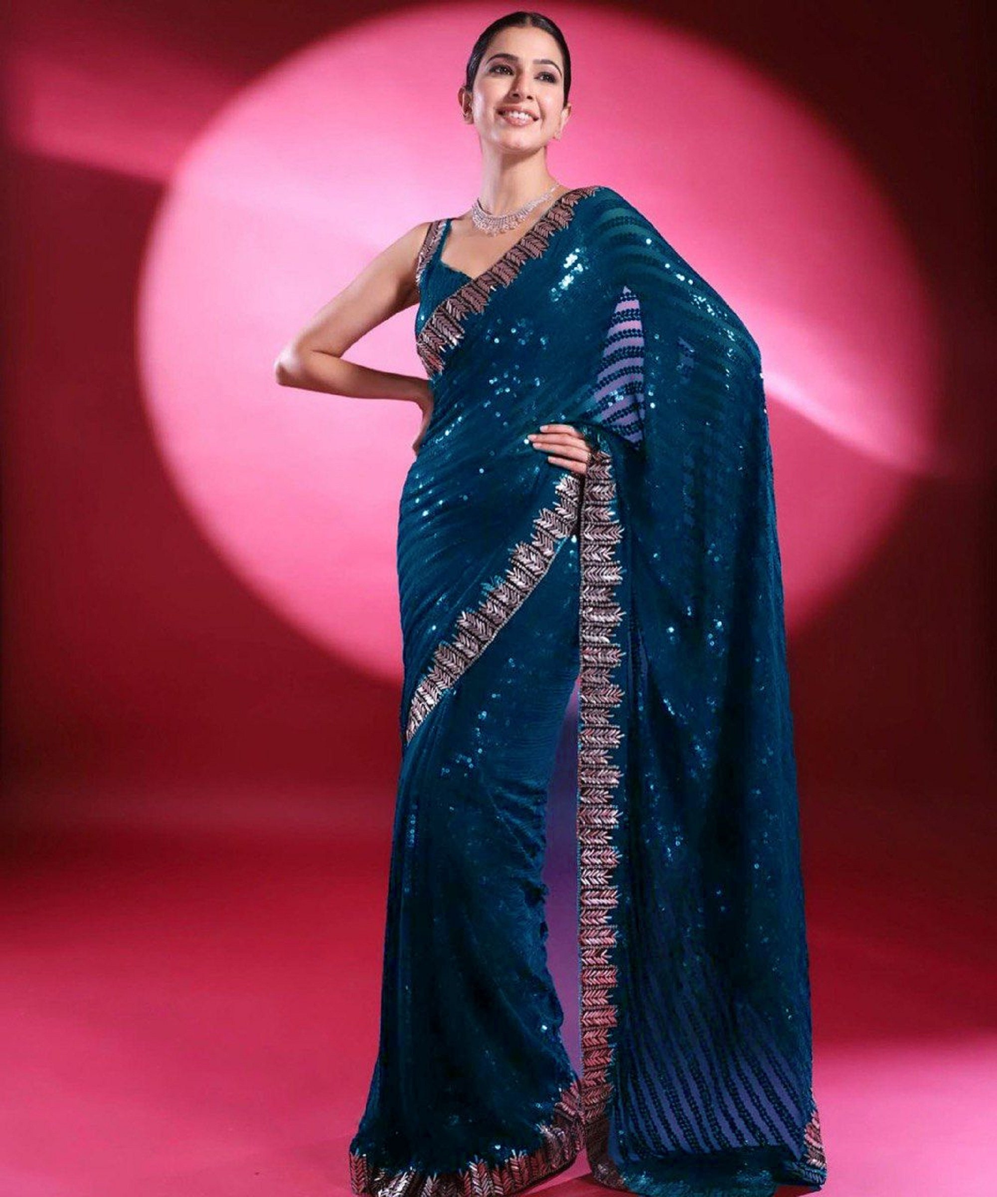 Wedding Full Sequence Saree Havy Blue Party Wear Sequins Sari Glitter  Shimmer | eBay