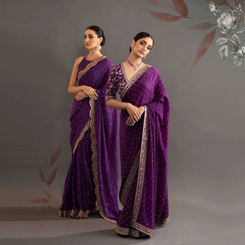Purple colour party wear saree clearance