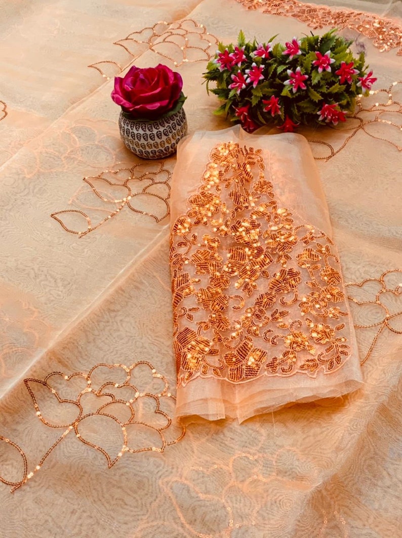 saree for women with stitched blouse free shipping sequence organza designer saree from usa indian dresses ethnic casual partywear saree