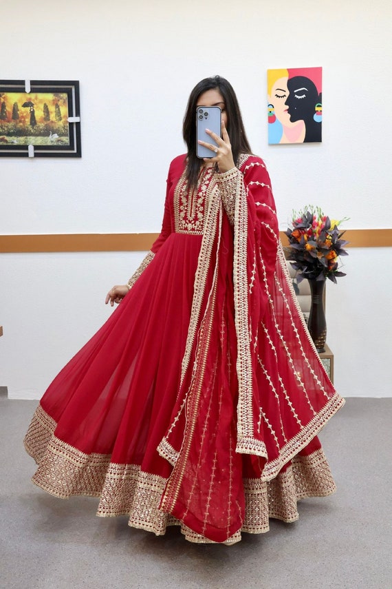Fancy Red Color Georgette Anarkali Gown – vastracloth