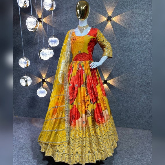 Embroidered Chinon Silk Salwar Kameez - Indian Dress - C931E | Fabricoz USA