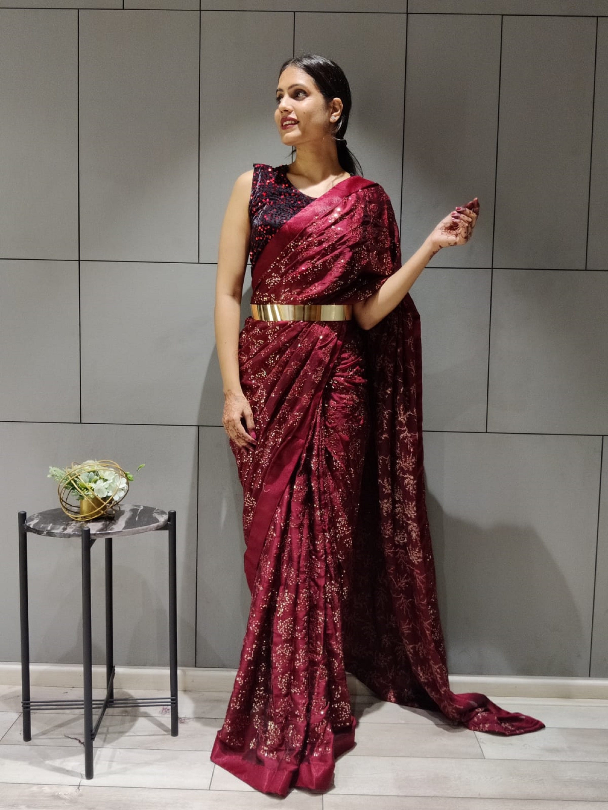 Wear Saree Shimmer Party Wear Sari 