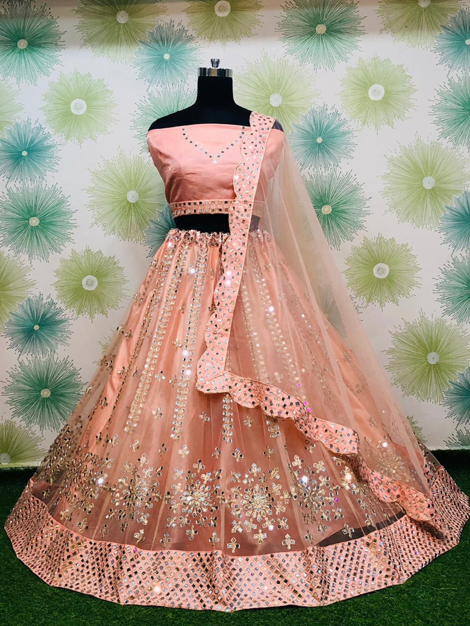 Lengha choli lehenga mirror work indian outfit designer Etsy