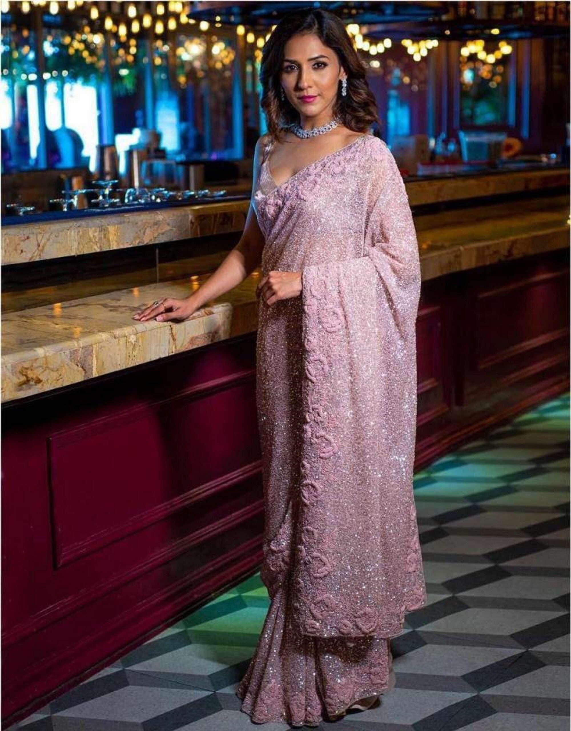 Sequence Saree Baby Pink Sequins Saree 
