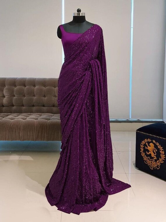 Sequence Saree Sequins Sari Usa Uk 