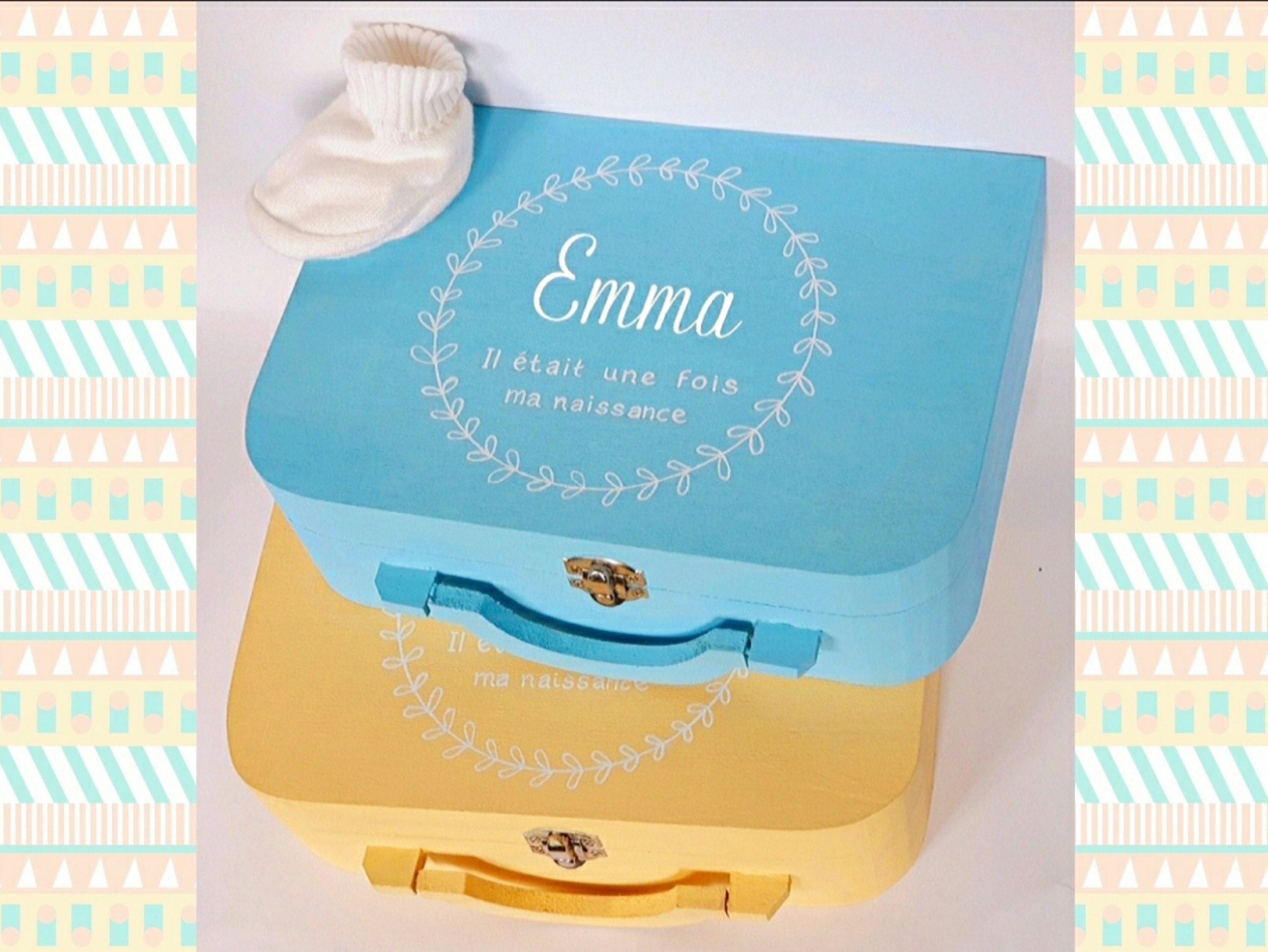 Valisette de Naissance en Bois Personnalisée Peinte à La Main