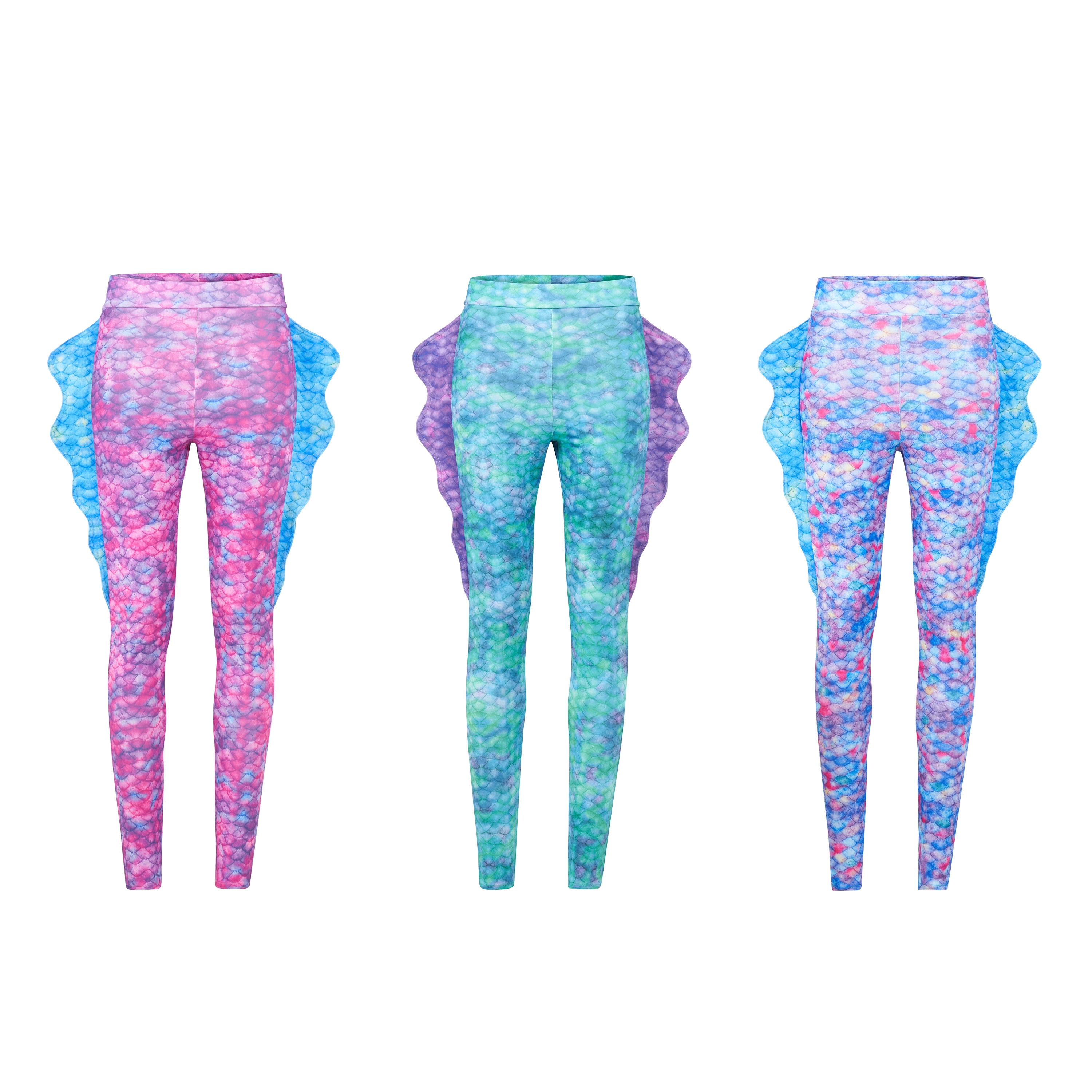  Leggings de sirena para mujer, pantalones de escamas de pescado  con aletas impresas en 3D, disfraz de cola de sirena, cintura alta,  leggings con estampado de dragón, A azul : Ropa