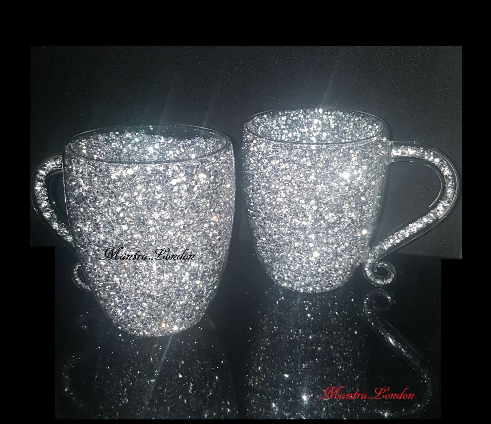 Pack of 2 STUNNING Tea Coffee Cup Mug 100 Crushed Diamond Glitter