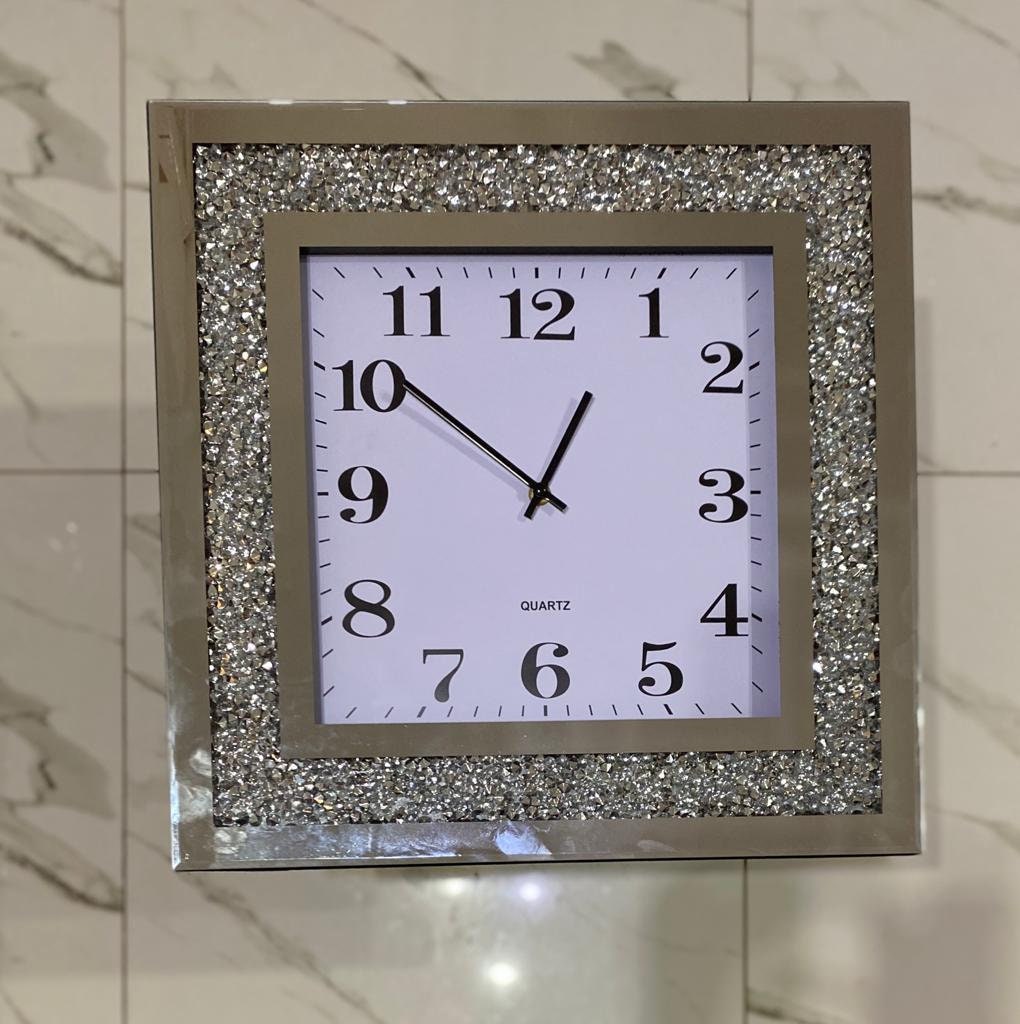 Luxury Jumbo 45CM WALL CLOCK Silver Crushed Dimond Square Etsy