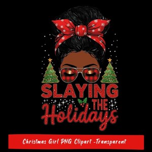 Christmas Afro Messy Bun PNG: Black Woman Holiday Clipart (Digital Download)