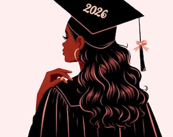 Graduation Clipart Black Girl, Graduation 2026 PNG, African American Female Grad (Digitial Download)