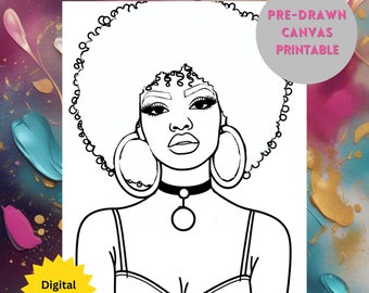 Paint and Sip, Paint Night Printable, Pre-Drawn Canvas