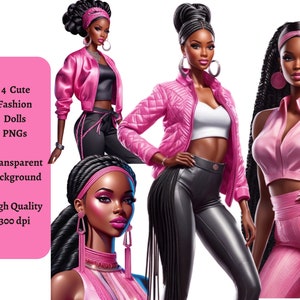 Black Fashion Girl Clipart PNG for Wall Art Decor, Birthday Party Invitations, Sublimation and DIY Projects