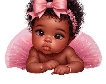 Black Baby Girl Princess PNG Clipart: Birthday Party Design (Digital Download)