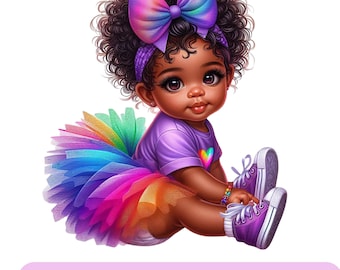 Black Baby Girl Princess PNG Clipart - Black Baby 1st Birthday Party Png Clipart, Baby Sublimation DTF Designs