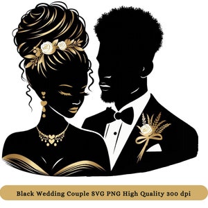 Pareja de novios negros Clipart PNG SVG / Novia y novio afroamericanos SVG Png / Ilustración de boda / Gráficos de pareja / Amor negro