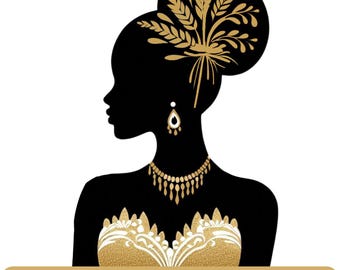 Black Bride Silhouette Clipart PNG SVG  | African American Bride SVG Png Clipart  | Bridal Shower Sublimation dtf Graphics