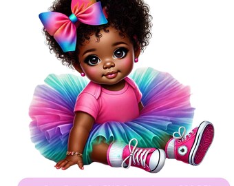 Black Baby Girl Princess PNG Clipart: Birthday Party Designs (Digital Download)