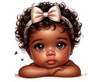 Black Baby Girl PNG Clip art - Black Baby Shower Png Clipart, Baby Sublimation DTF Designs