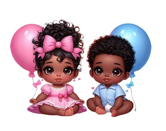 黒人の性別発表 PNG クリップアート、黒人の男の子と女の子の PNG クリップアート