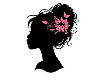 Black Woman Messy Bun Silhouette SVG PNG Clipart, Afro Messy Bun PNG Clipart, Black Girl Sublimation Svg