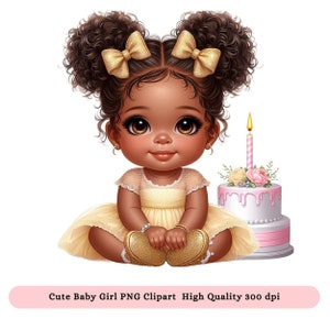 Black Baby Girl PNG Clipart - Black Baby Shower Png Clipart, Baby 1st Birthday Sublimation DTF Designs”