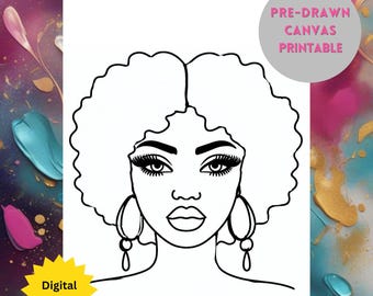 Paint and Sip, Paint Night Printable, Pre-Drawn Canvas