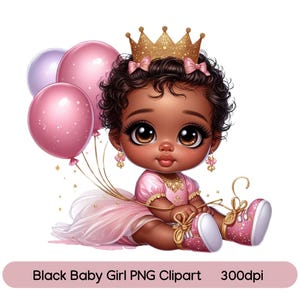 Black Baby Girl Princess PNG Clipart - Black Baby 1st Birthday Sublimation DTF Clipart Designs