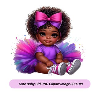 Black Baby Girl Princess PNG Clipart: Birthday Party Design (Digital Download)